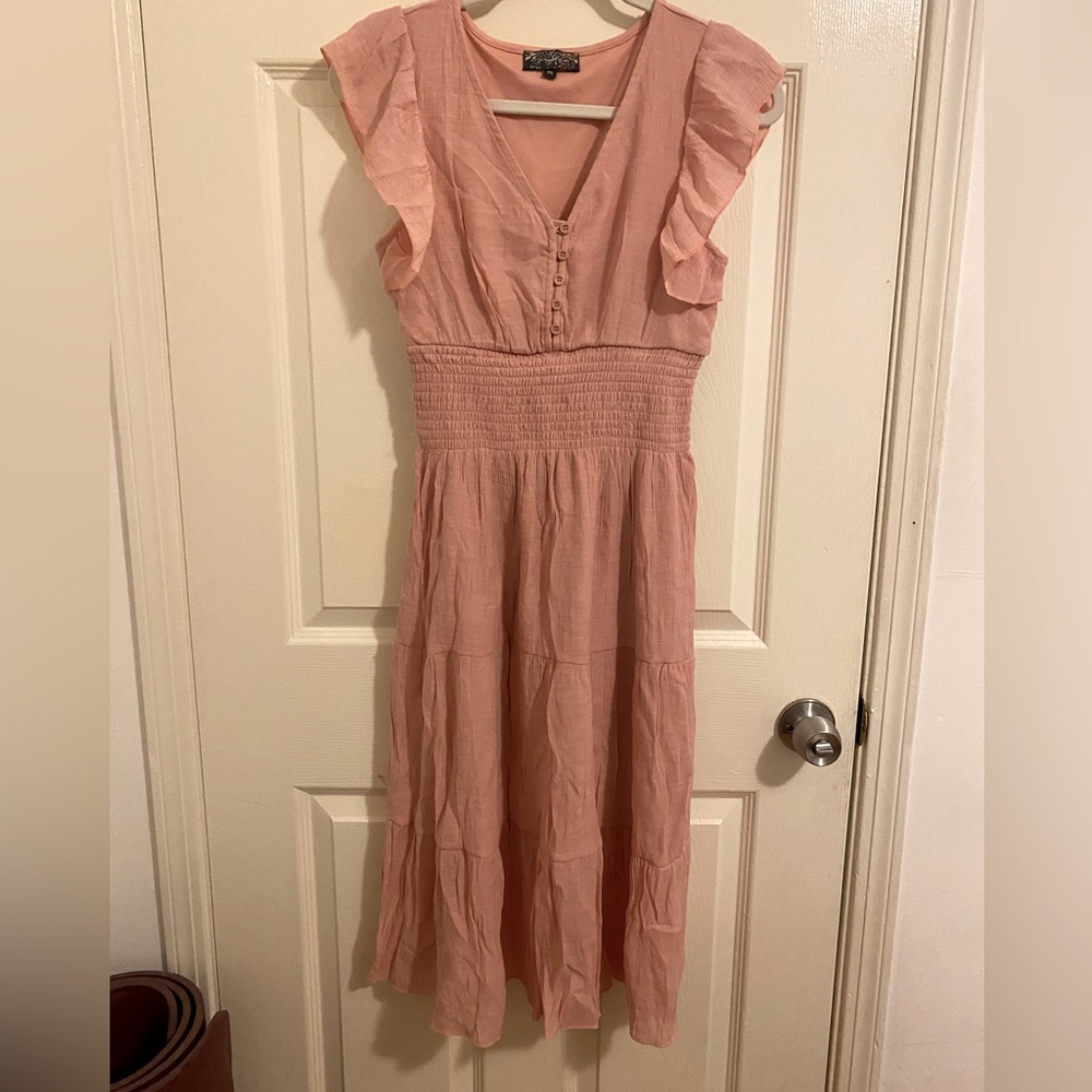 Size Small Petite Pale Pink Midi A-line V-cut Dress